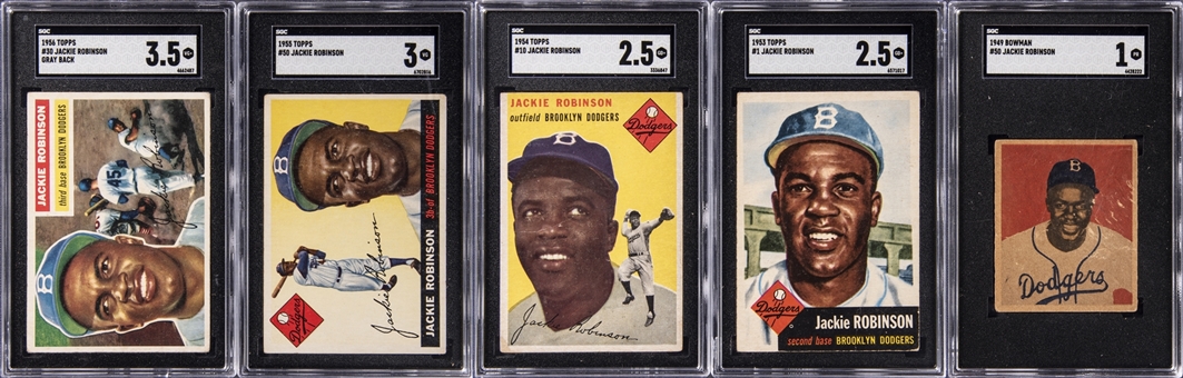 1949-1956 Topps and Bowman Jackie Robinson SGC-Graded Quintet (5 Different)
